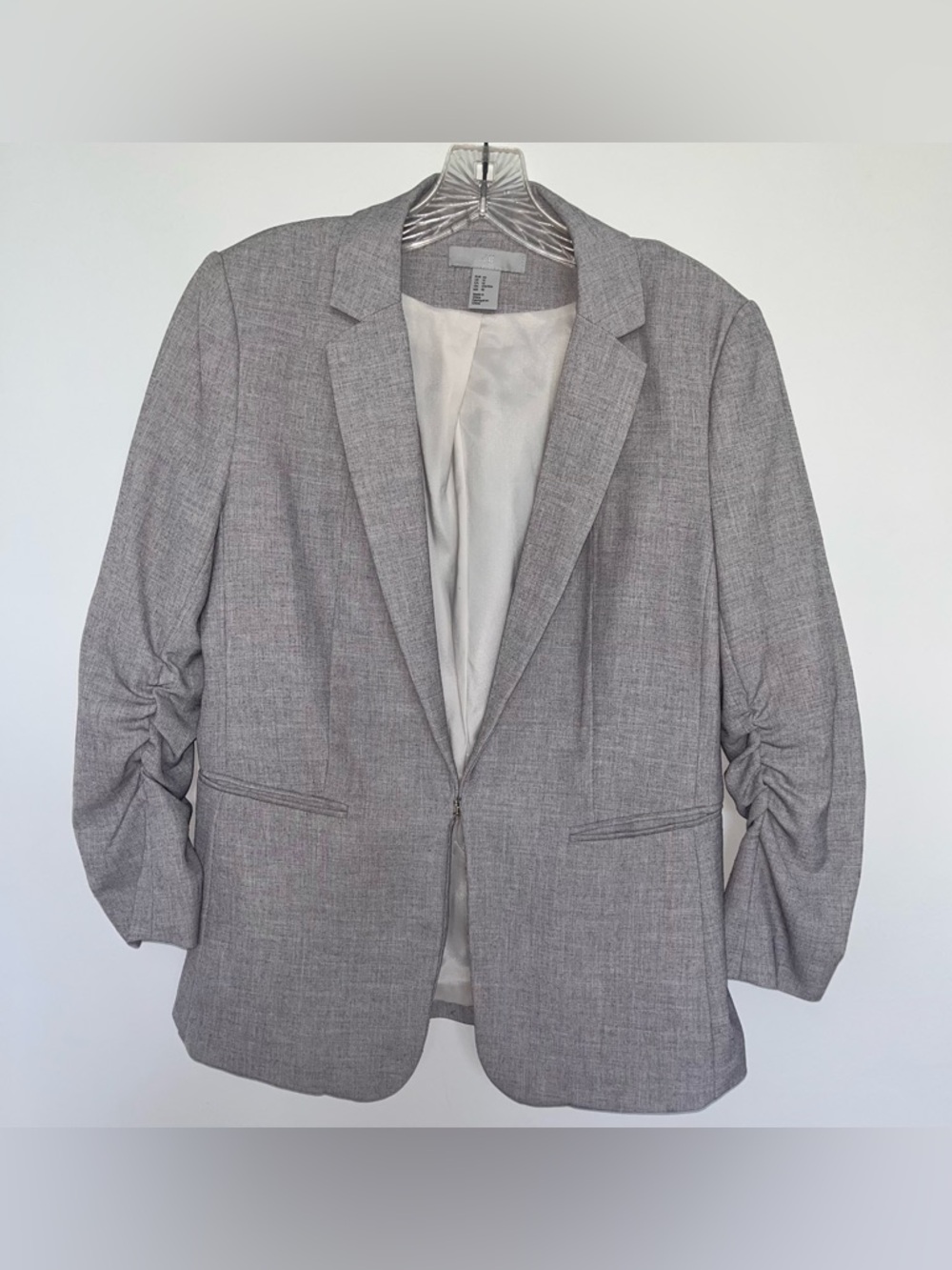 H&M Gray Women's Ruched-Sleeve Blazer